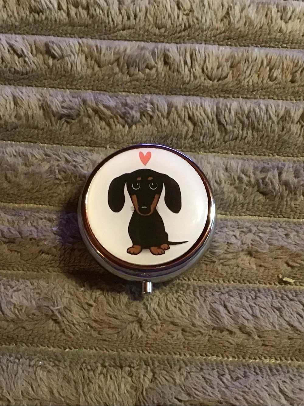 Cute Dachshund Pill Case with Heart Accent